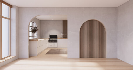 Mock up Kitchen room japanese style,white wall mock up.