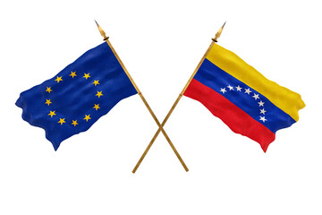 Background for designers. National Day. 3D model National flags European Union and Venezuela