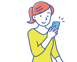 スマホの画面を見るポニーテールの若い女性