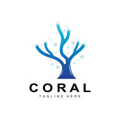 Obraz premium Coral Logo, Sea Plants Place Marine Animals, Ocean Vector, Seaweed Icons