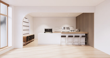 Mock up Kitchen room japanese style,white wall mock up.