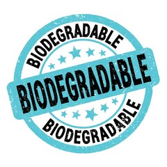 BIODEGRADABLE text written on blue-black round stamp sign.