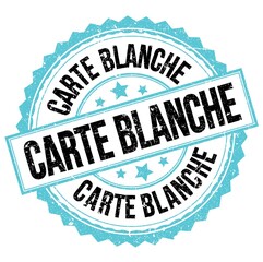 CARTE BLANCHE text on blue-black round stamp sign