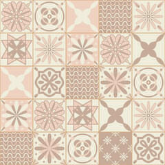 Spanish ceramic tile gentle pastel color, beige pink monochrome, square tile vector illustration