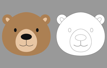 Bear face cartoon character. Cute outline bear animal face coloring book for kids. Vector illustration. Outline icon bear head. Cartoon face logo.