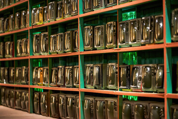 Old retro CRT TVs all over the wall