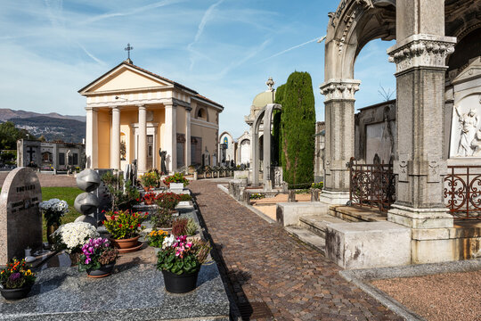 Cemetery of Saint Abundius, graveyard of Montagnola, a Swiss village in Collina d'Oro municipality, canton of Ticino, Switzerland
