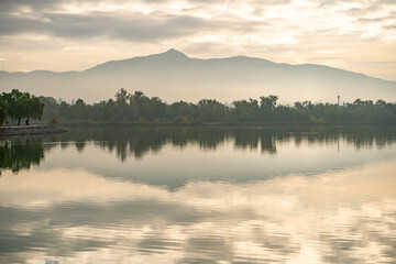 View of Lake Elizabeth  and Mission Peak in the morning, Fremont Central Park.