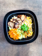 Delicious Rice and chicken on plate