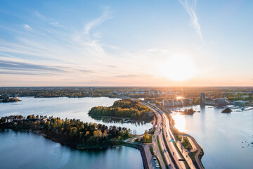 view of the city at sunset