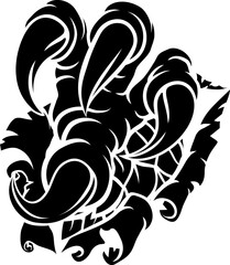 A claw with talons. Could be a monster like a dragon or dinosaur or perhaps bird like an eagle or hawk. Ripping or tearing through the background.