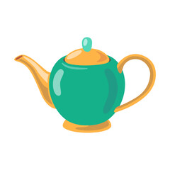 Ceramic tea pot, kitchenware and dishes vector illustration. Cookware, different tools and instruments isolated on white background. Kitchen utensil