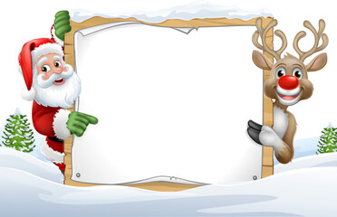 A Christmas Santa Claus reindeer background cartoon sign illustration