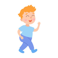 Boy running happily. Cartoon child growth from little baby to boy. Drawing of human physical development, vector illustration isolated on white