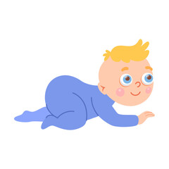 Baby crawling on the floor. Cartoon child growth from little baby to boy. Drawing of human physical development, vector illustration isolated on white