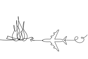 Fototapeta premium Abstract fire with plane as line drawing on white background