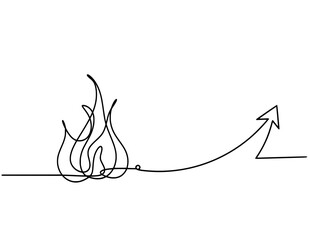 Abstract fire with arrow as line drawing on white background