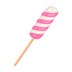 Cute candy on stick, birthday party element vector illustration. Cake, cupcakes, confetti, balloon, gifts for kids isolated on white background