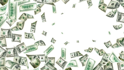 Dollar sign. American money. Cash white background, us bill. Money falling.