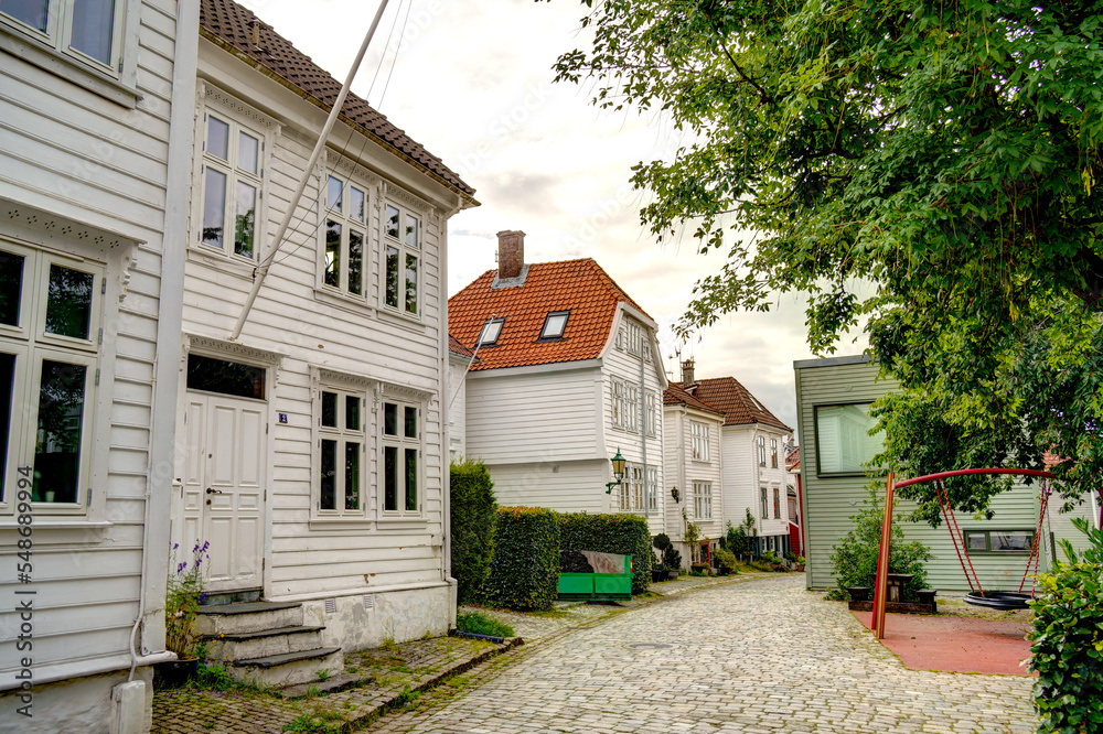 Sticker bergen landmarks, norway, hdr image