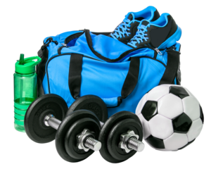 Sports bag with sports equipment