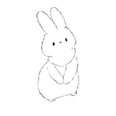 イラスト素材: 立っているうさぎ(線画)