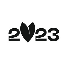 Logo 2023 with bunny ears. Simple stylish symbol of the year. Rabbit as a symbol of 2023 according to the Chinese calendar.