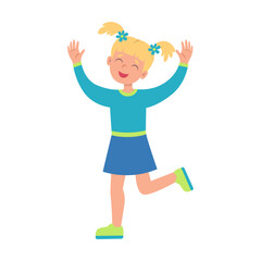 Cartoon girl vector illustration. Little kid smiling and laughing, characters showing different emotions isolated on white