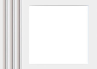 White abstract frame on transparent background. Frame, border with copy space. Cut out graphic design element. Abstract geometric figures, composition with simple forms. 3D rendering.