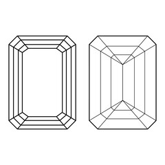 illustration of a diamond emerald cut. top view and bottom view	 - obrazy, fototapety, plakaty