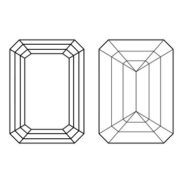 illustration of a diamond emerald cut. top view and bottom view	
