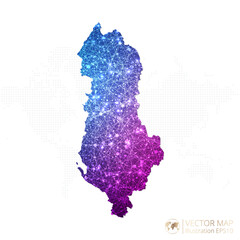 Albania map in geometric wireframe blue with purple polygonal style gradient graphic on white background. Vector Illustration Eps10.