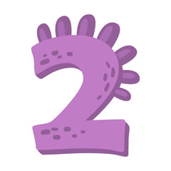 Colorful number two with dinosaur spikes vector illustration. Figures for funny card, game or invitation on white background