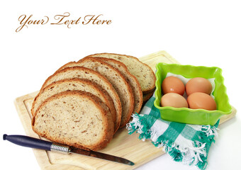 Sliced brown bread with eggs for breakfast