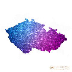 Czech Republic map in geometric wireframe blue with purple polygonal style gradient graphic on white background. Vector Illustration Eps10.