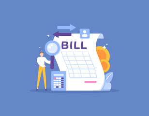 billing analyst and billing specialist. Process customer payments and issue invoices. Helping customers and making reports about billing. occupation and profession. concept illustration designs