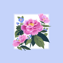 Floral frame vector illustration. Realistic flowers, peonies. Image for various invitations, brochures, picture frames, posters