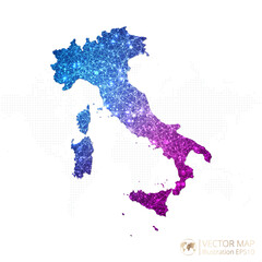 Italy map in geometric wireframe blue with purple polygonal style gradient graphic on white background. Vector Illustration Eps10.