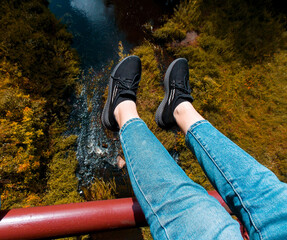 The girl's legs are above nature. Top view