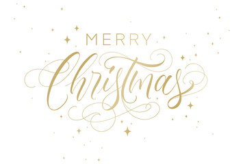 Merry Christmas Hand Lettering In Gold With Stars