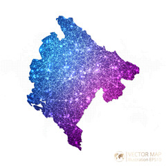 Montenegro map in geometric wireframe blue with purple polygonal style gradient graphic on white background. Vector Illustration Eps10.