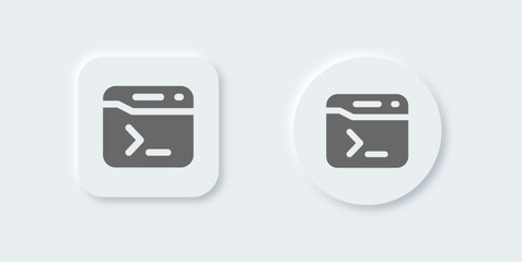Terminal solid icon in neomorphic design style. Code signs vector illustration.