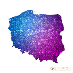 Poland map in geometric wireframe blue with purple polygonal style gradient graphic on white background. Vector Illustration Eps10.