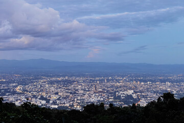 Fototapeta na wymiar Top view landscape of building cityscape and blue sky, Thailand 