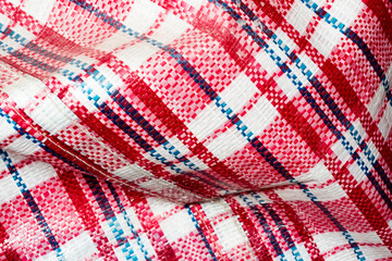 close up of Hong Kong Style Red, White, Blue Bag