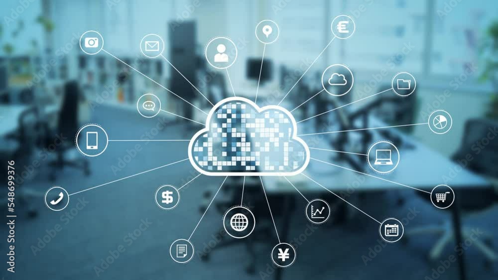 Aufkleber Modern office and cloud computing concept. Software as a Service. ERP. Enterprise Resources Planning.