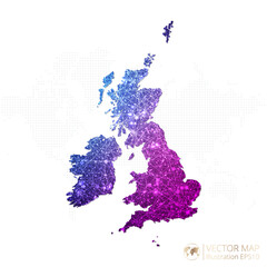 United Kingdom map in geometric wireframe blue with purple polygonal style gradient graphic on white background. Vector Illustration Eps10.