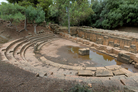 RUINS OF ROMAN THEATRE IN THE TOWN OF CHERCHEL IN ALGERIA.