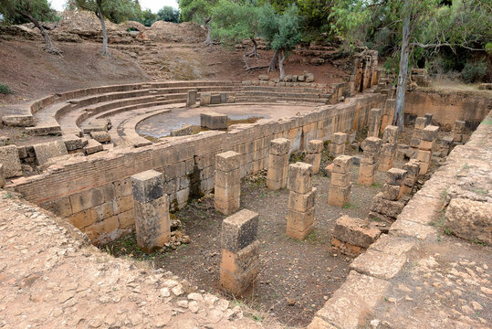 RUINS OF ROMAN THEATRE IN THE TOWN OF CHERCHEL IN ALGERIA.