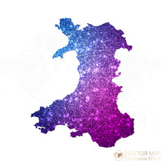 Obraz premium Wales map in geometric wireframe blue with purple polygonal style gradient graphic on white background. Vector Illustration Eps10.